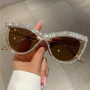 Bling Cat Eye Champagne & Rhinestone Fashion Sunglasses
